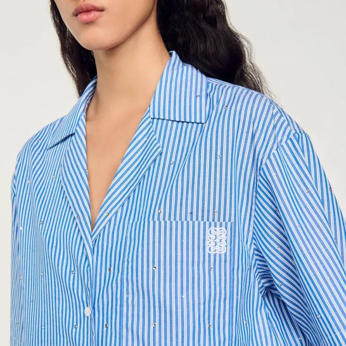 Tops and Shirts Women SANDRO Shortsleeved Rhinestone Shirt Blue
