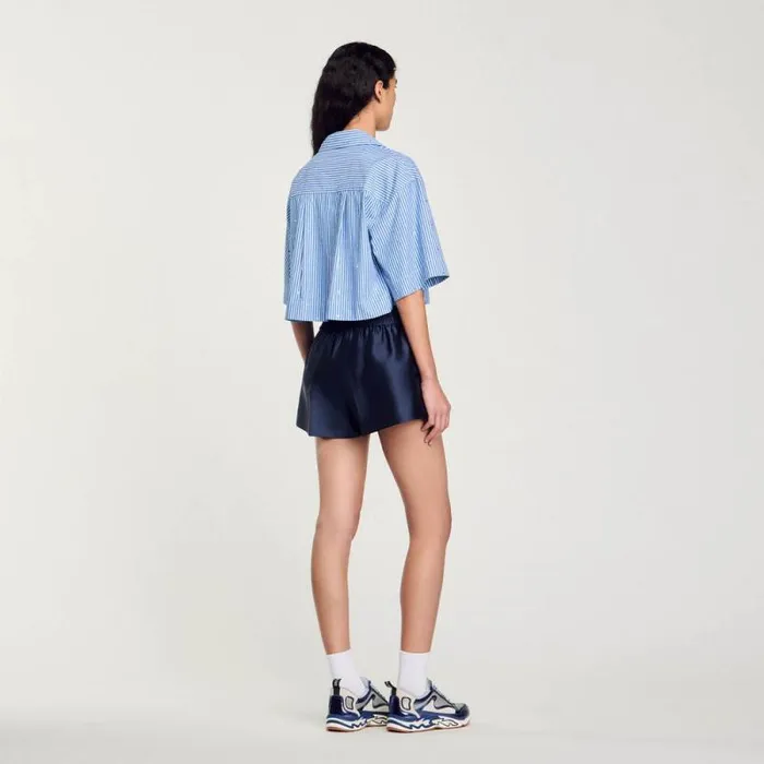 Tops and Shirts Women SANDRO Shortsleeved Rhinestone Shirt Blue