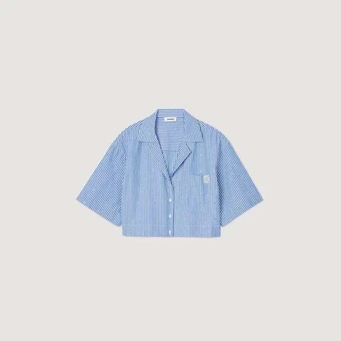 Tops and Shirts Women SANDRO Shortsleeved Rhinestone Shirt Blue