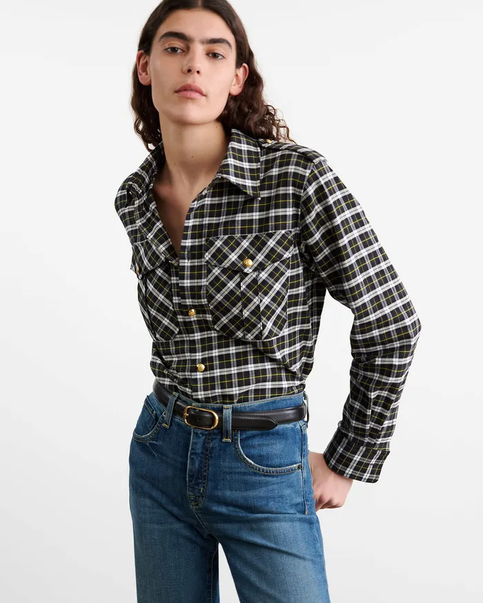 Tops JEANETTE TOP BlackGreen Plaid Nili Lotan Women