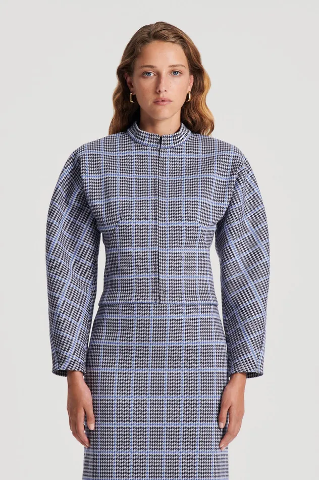 Tops Scanlan Theodore Women PLAID SCUBA TOP COBALT