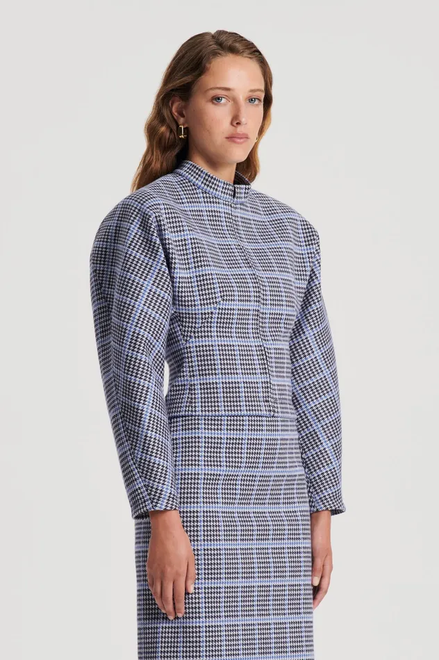 Tops Scanlan Theodore Women PLAID SCUBA TOP COBALT