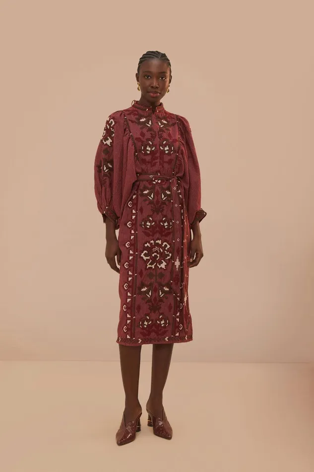 Toucans Scarf Cross Stitch Embroidered Midi Dress Women Farm Rio Midi Dresses