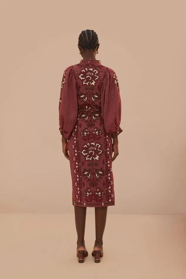 Toucans Scarf Cross Stitch Embroidered Midi Dress Women Farm Rio Midi Dresses
