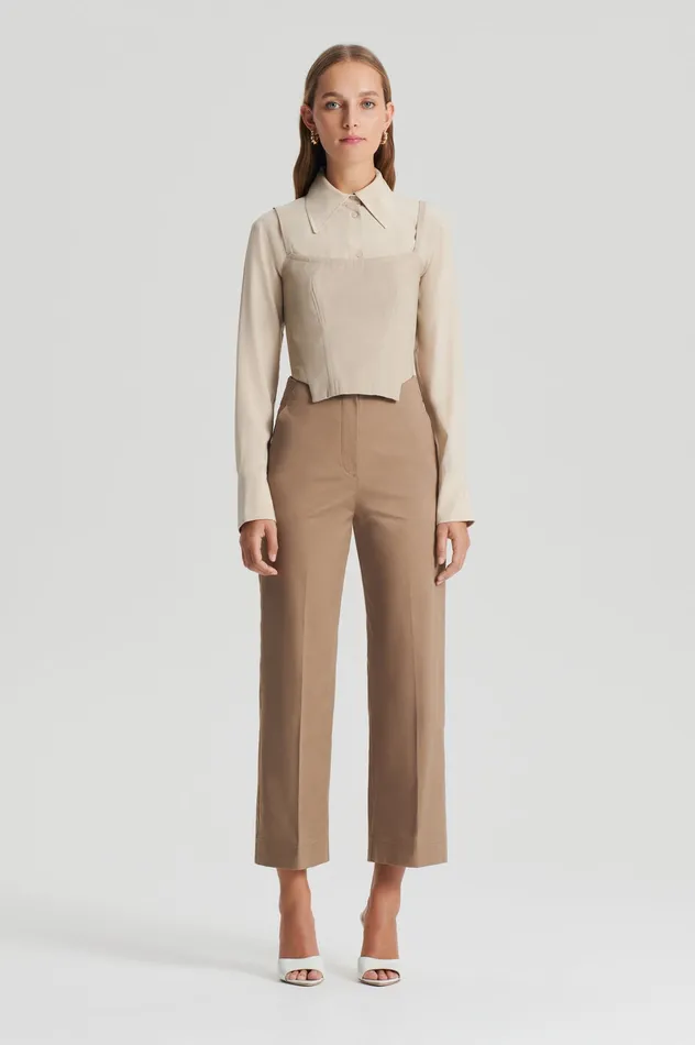 Trousers SATEEN CROPPED WIDE LEG TROUSER DARKCAMEL Scanlan Theodore Women