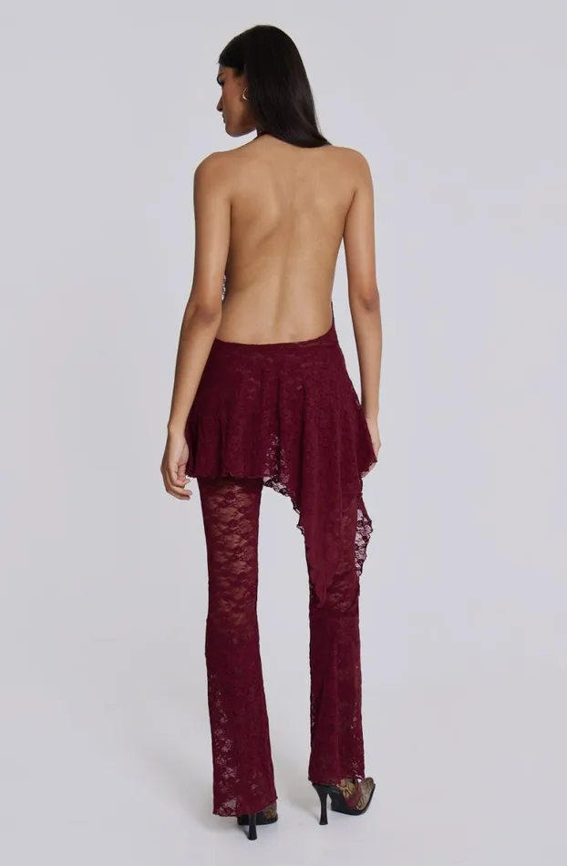 Trousers Women Jaded London Burgundy Riva Lace Coord Set