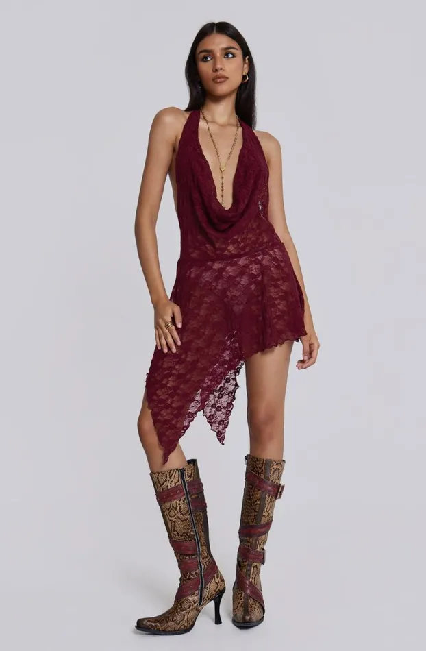 Trousers Women Jaded London Burgundy Riva Lace Coord Set