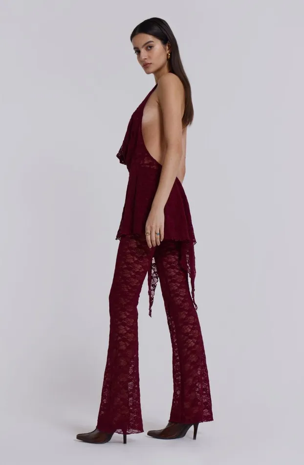 Trousers Women Jaded London Burgundy Riva Lace Coord Set