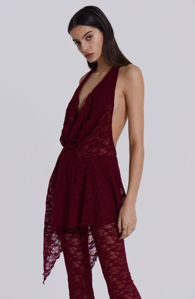 Trousers Women Jaded London Burgundy Riva Lace Coord Set