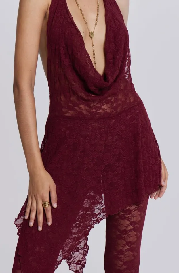 Trousers Women Jaded London Burgundy Riva Lace Coord Set