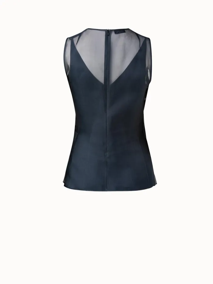 Tulle Sleeveless Top With The Order Of Things Embroidery Navygreenblack Women Akris Blouses