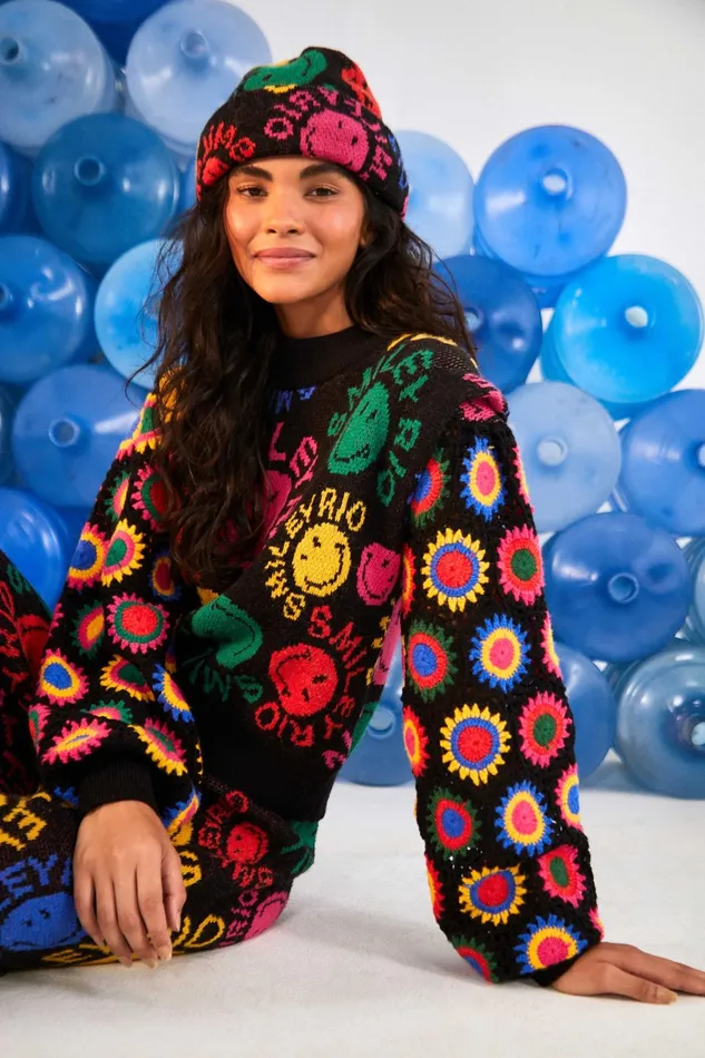 Type Rainbow Smiley Rio Sweater Women Farm Rio Sweaters and Sweatshirts