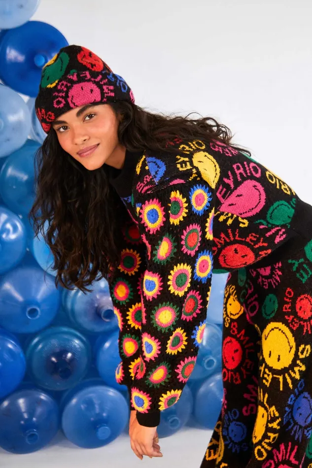 Type Rainbow Smiley Rio Sweater Women Farm Rio Sweaters and Sweatshirts