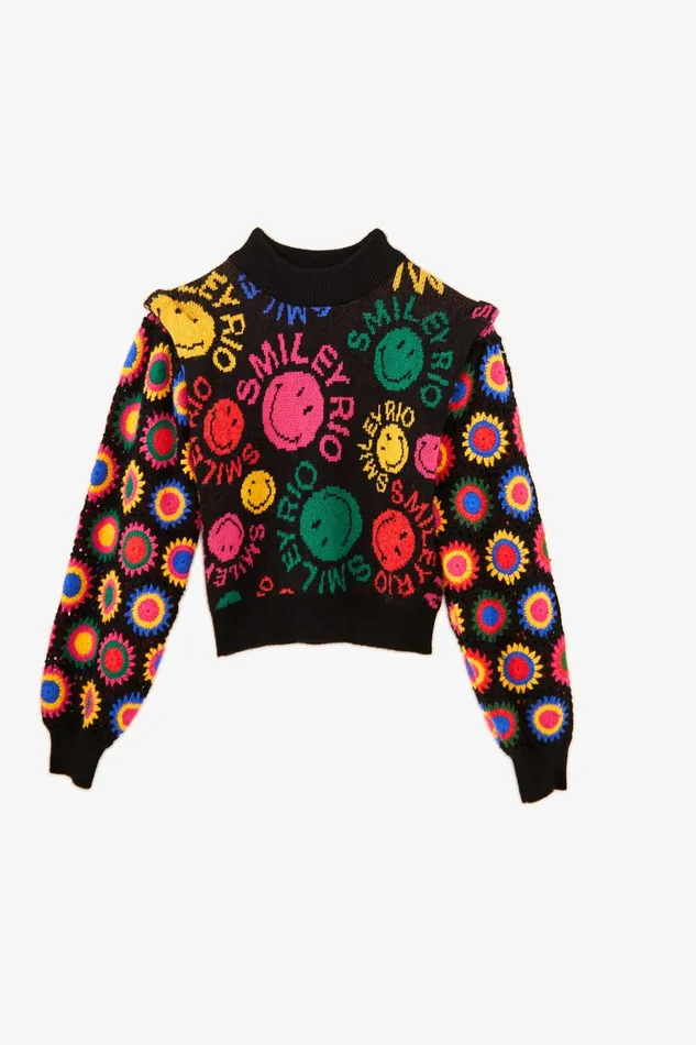 Type Rainbow Smiley Rio Sweater Women Farm Rio Sweaters and Sweatshirts