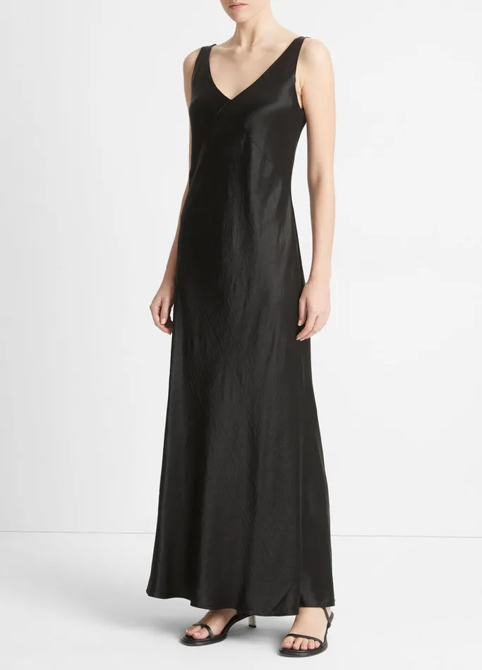 Vince Dresses Women VNeck Maxi Slip Dress Black