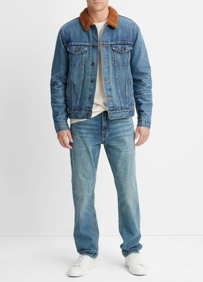 Vince Jackets and Outerwear Men Denim Sherpa Trucker Jacket Mojave Wash