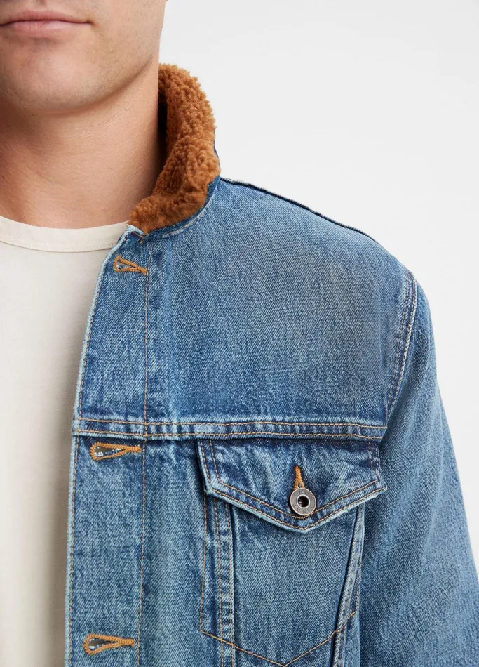 Vince Jackets and Outerwear Men Denim Sherpa Trucker Jacket Mojave Wash