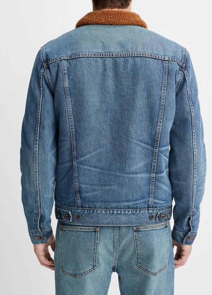 Vince Jackets and Outerwear Men Denim Sherpa Trucker Jacket Mojave Wash