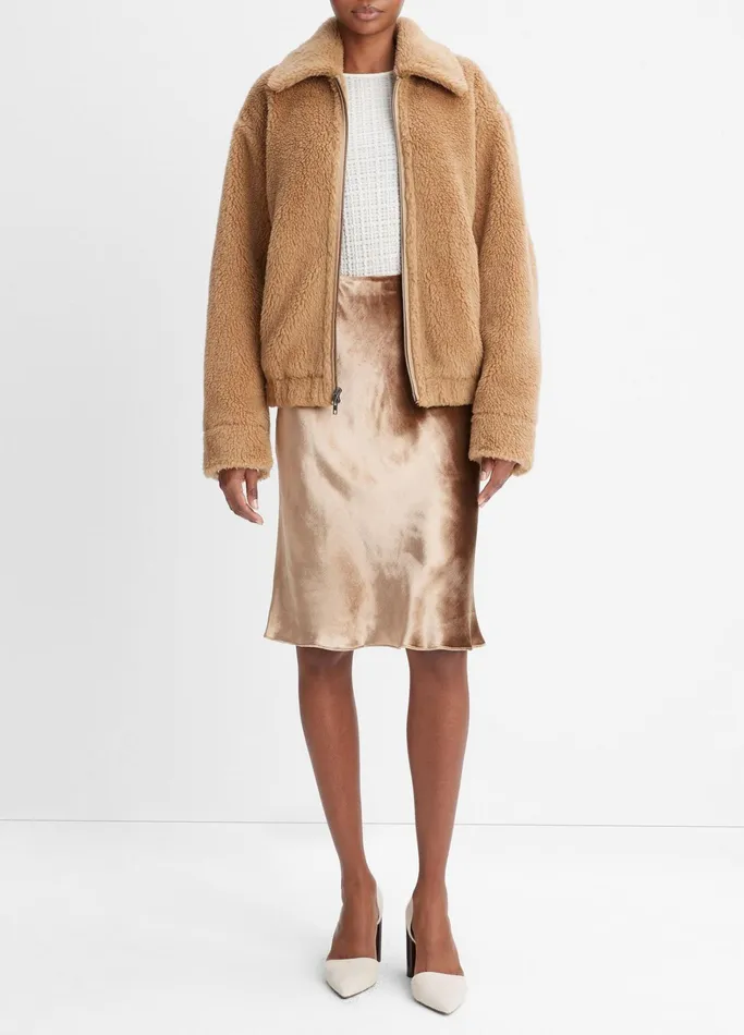 Vince Jackets and Outerwear Women FauxShearling Bomber Jacket Sandshell