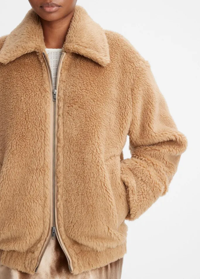 Vince Jackets and Outerwear Women FauxShearling Bomber Jacket Sandshell