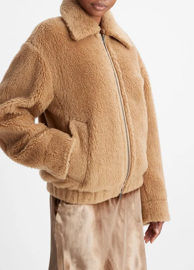 Vince Jackets and Outerwear Women FauxShearling Bomber Jacket Sandshell