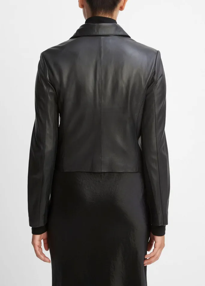 Vince Jackets and Outerwear Women Leather CrossFront Moto Jacket Black