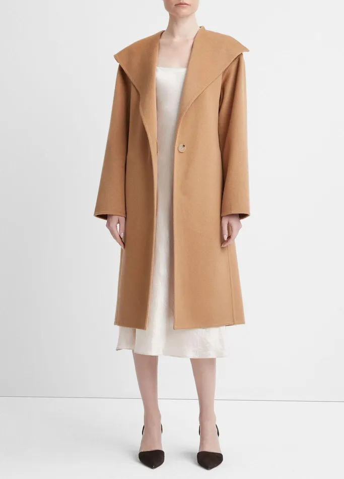 Vince Jackets and Outerwear Women Wool And Cashmere Belted DrapeNeck Coat Almond