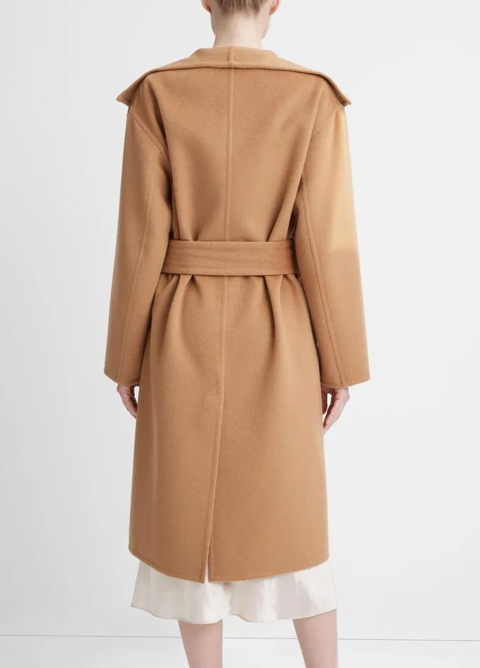 Vince Jackets and Outerwear Women Wool And Cashmere Belted DrapeNeck Coat Almond