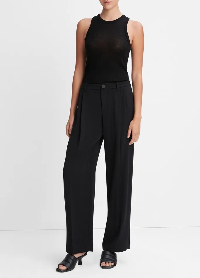 Vince Pants and Shorts Women DropWaist Pleated Crepe Trouser Black