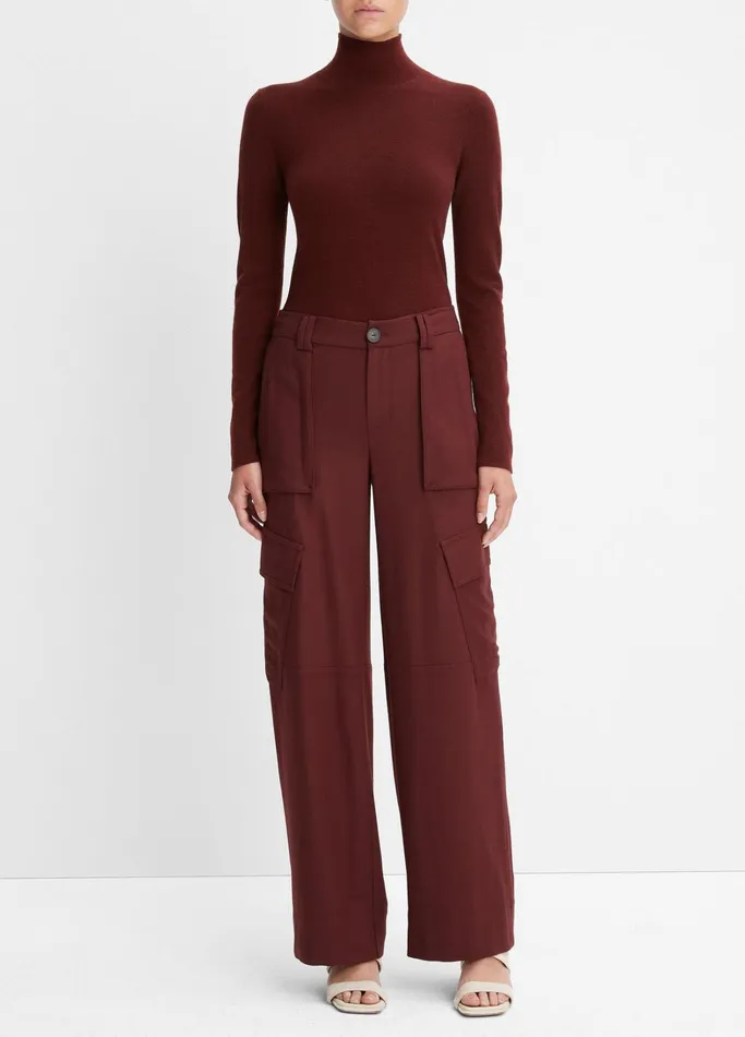 Vince Pants and Shorts Women Flannel WideLeg Cargo Pant Dark Cinnamon Stick