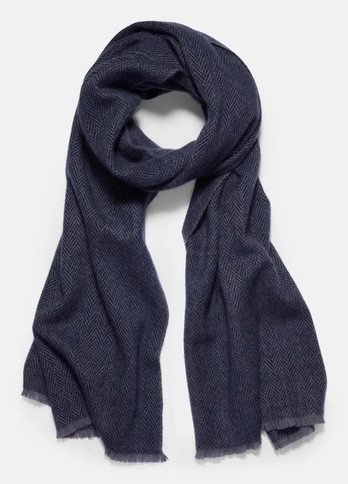 Vince Scarves Hats and Gloves Men Herringbone Cashmere Scarf Iris Blue Coastal