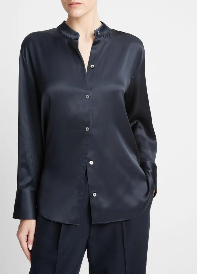 Vince Shirts and Tops Women BandCollar ButtonFront Shirt Coastal Blue