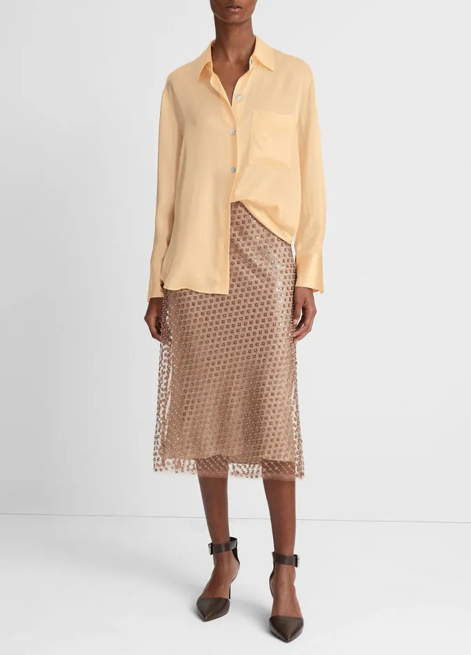 Vince Shirts and Tops Women Silk Relaxed ChestPocket Blouse Pale Ochre