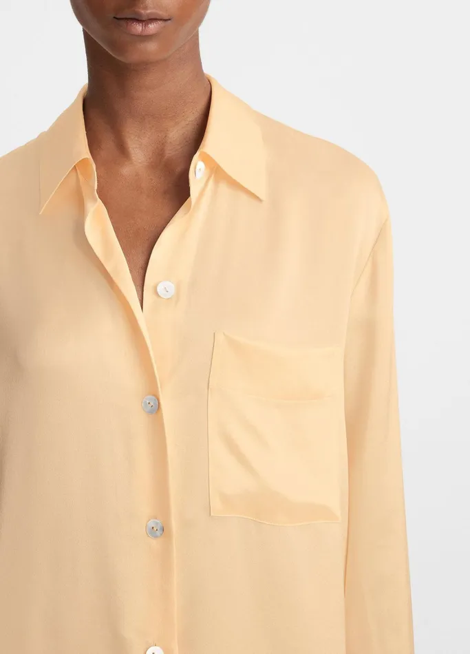 Vince Shirts and Tops Women Silk Relaxed ChestPocket Blouse Pale Ochre