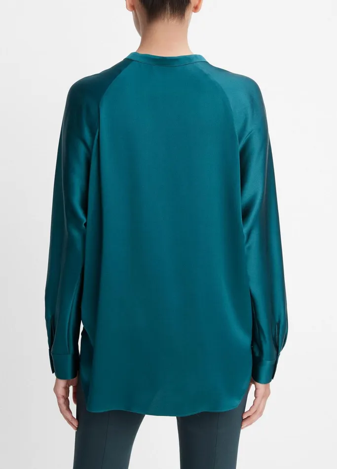 Vince Shirts and Tops Women Silk Satin BandCollar Blouse Deep Kelp