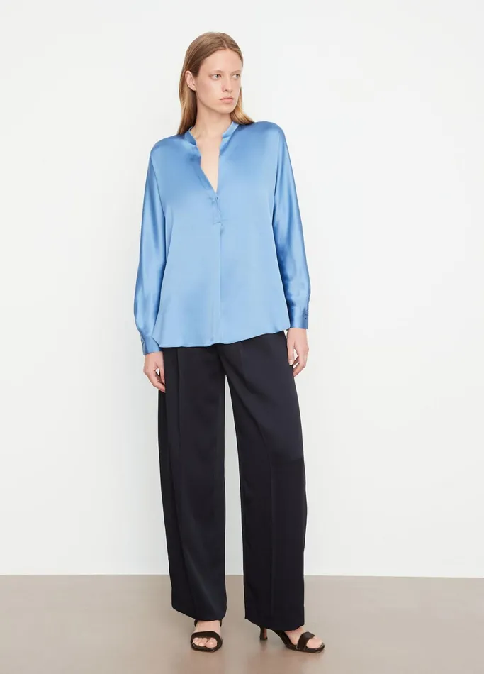 Vince Shirts and Tops Women Silk Satin BandCollar Blouse Pool
