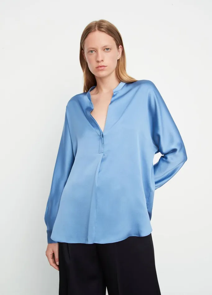 Vince Shirts and Tops Women Silk Satin BandCollar Blouse Pool