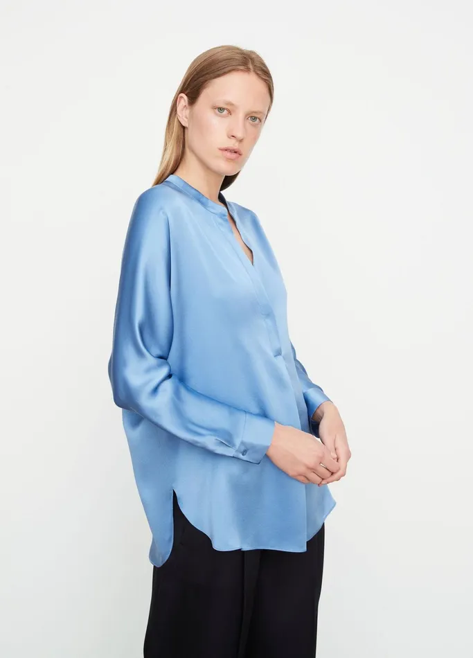 Vince Shirts and Tops Women Silk Satin BandCollar Blouse Pool