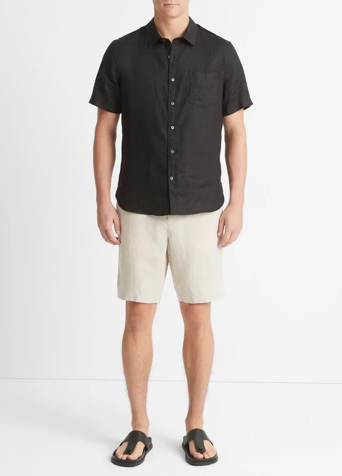 Vince Shirts Men Linen ShortSleeve Shirt Black