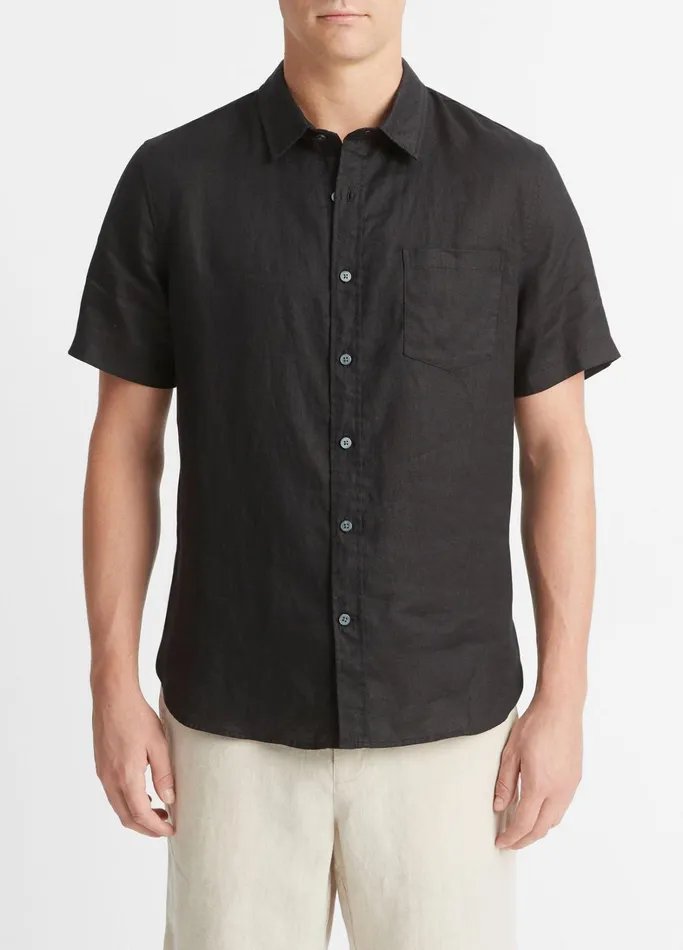 Vince Shirts Men Linen ShortSleeve Shirt Black