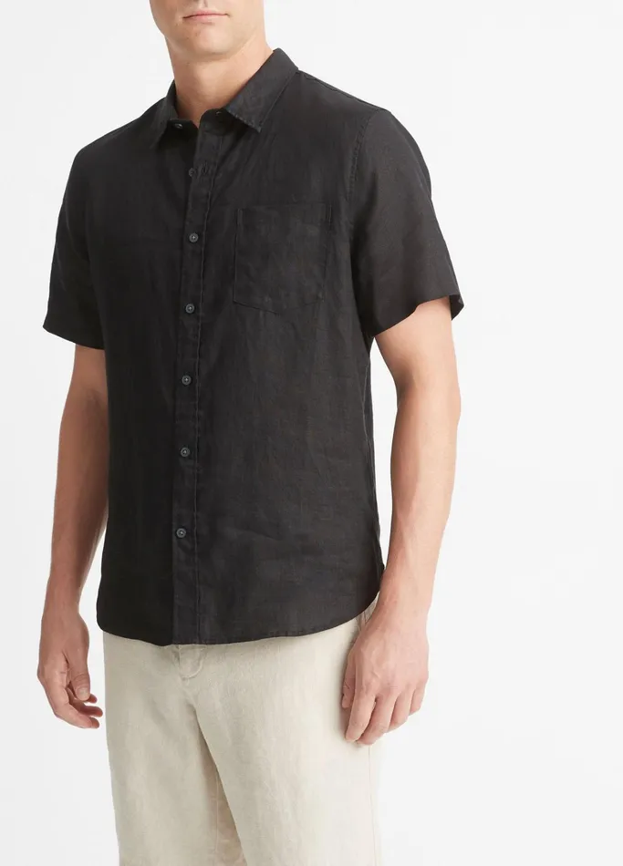 Vince Shirts Men Linen ShortSleeve Shirt Black