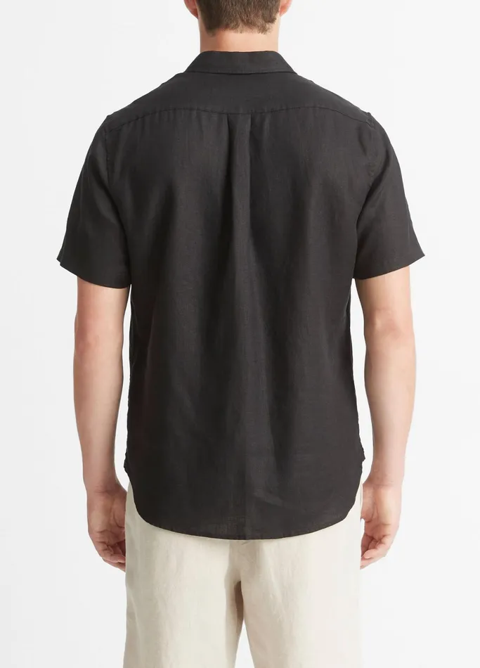 Vince Shirts Men Linen ShortSleeve Shirt Black