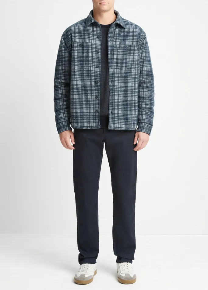 Vince Shirts Men Plaid Sherpa Shirt Jacket Medium Heather Greycoastal Blue