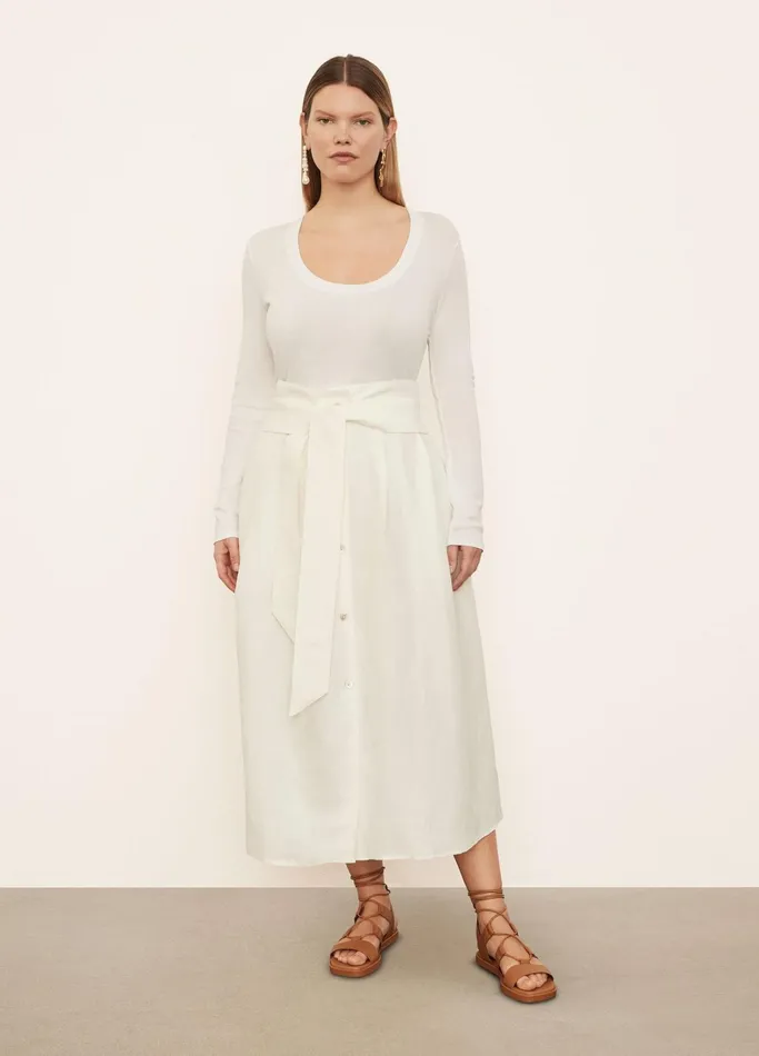 Vince Skirts Women Belted ButtonFront Skirt Off White
