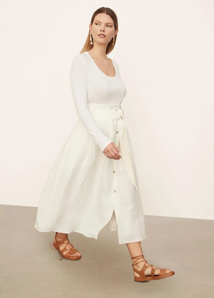 Vince Skirts Women Belted ButtonFront Skirt Off White