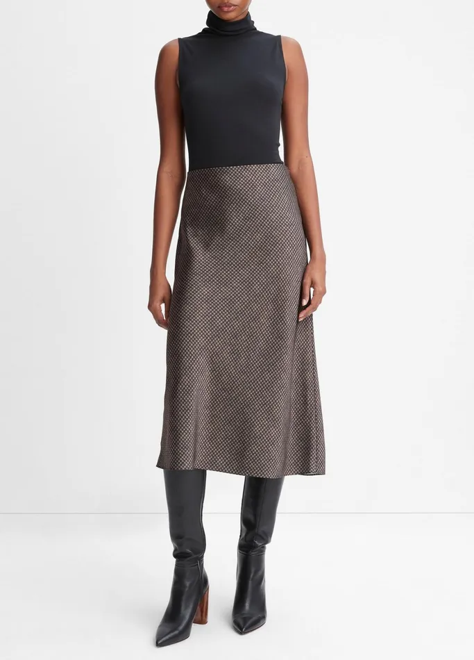 Vince Skirts Women Houndstooth Bias Slip Skirt Blackcamel