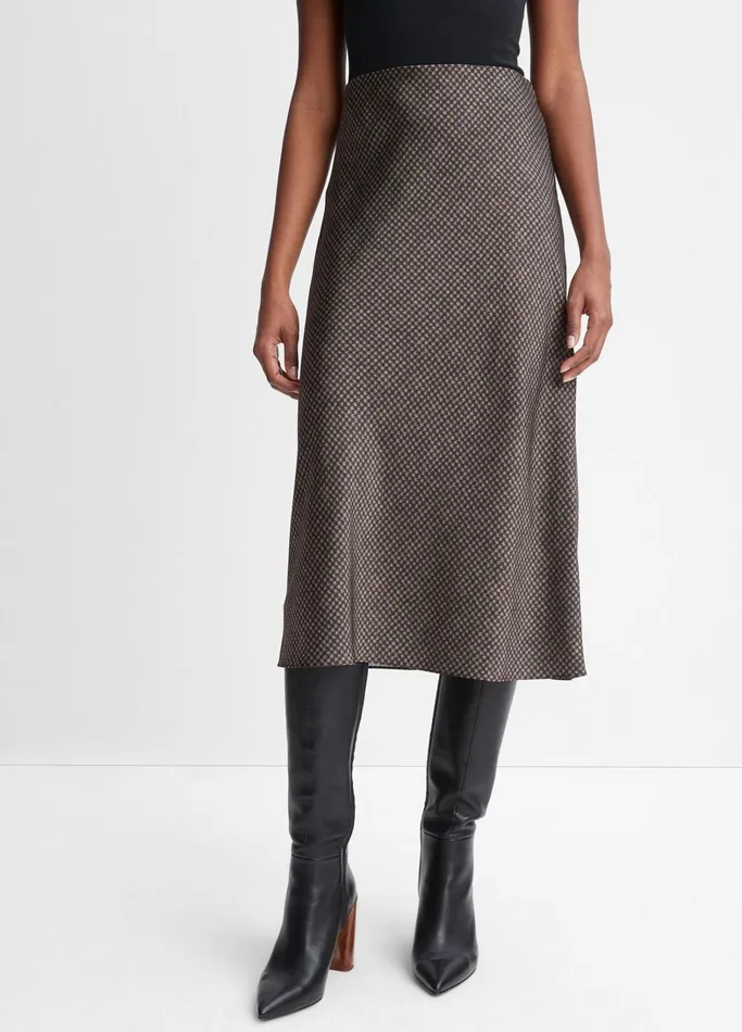 Vince Skirts Women Houndstooth Bias Slip Skirt Blackcamel