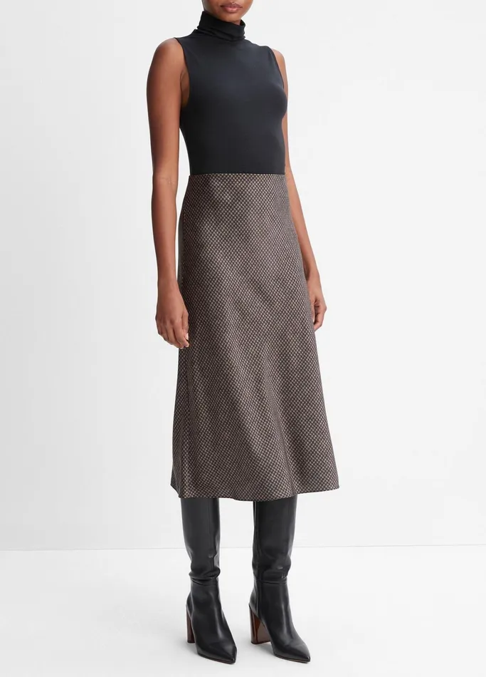 Vince Skirts Women Houndstooth Bias Slip Skirt Blackcamel