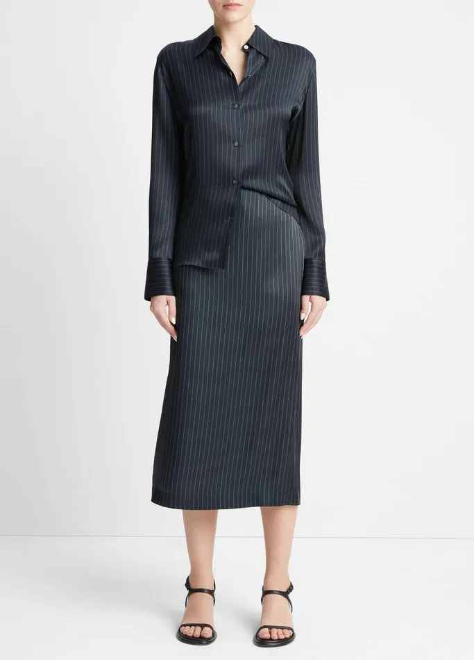Vince Skirts Women Pinstripe Lean Pencil Skirt Dark Obsidian
