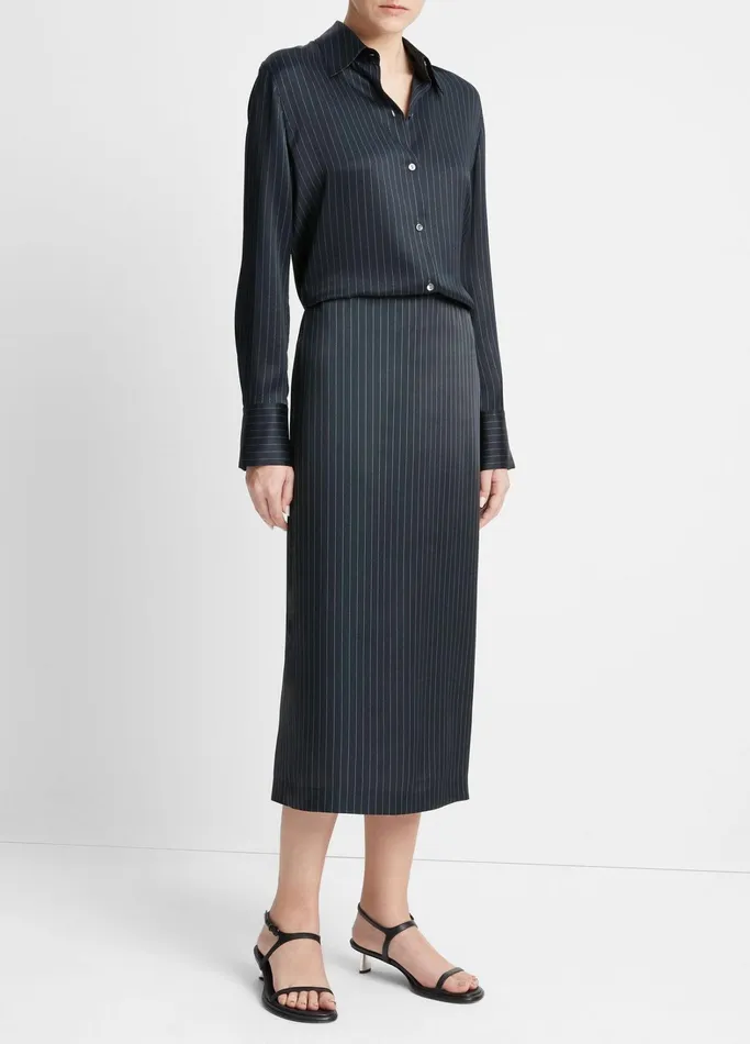 Vince Skirts Women Pinstripe Lean Pencil Skirt Dark Obsidian